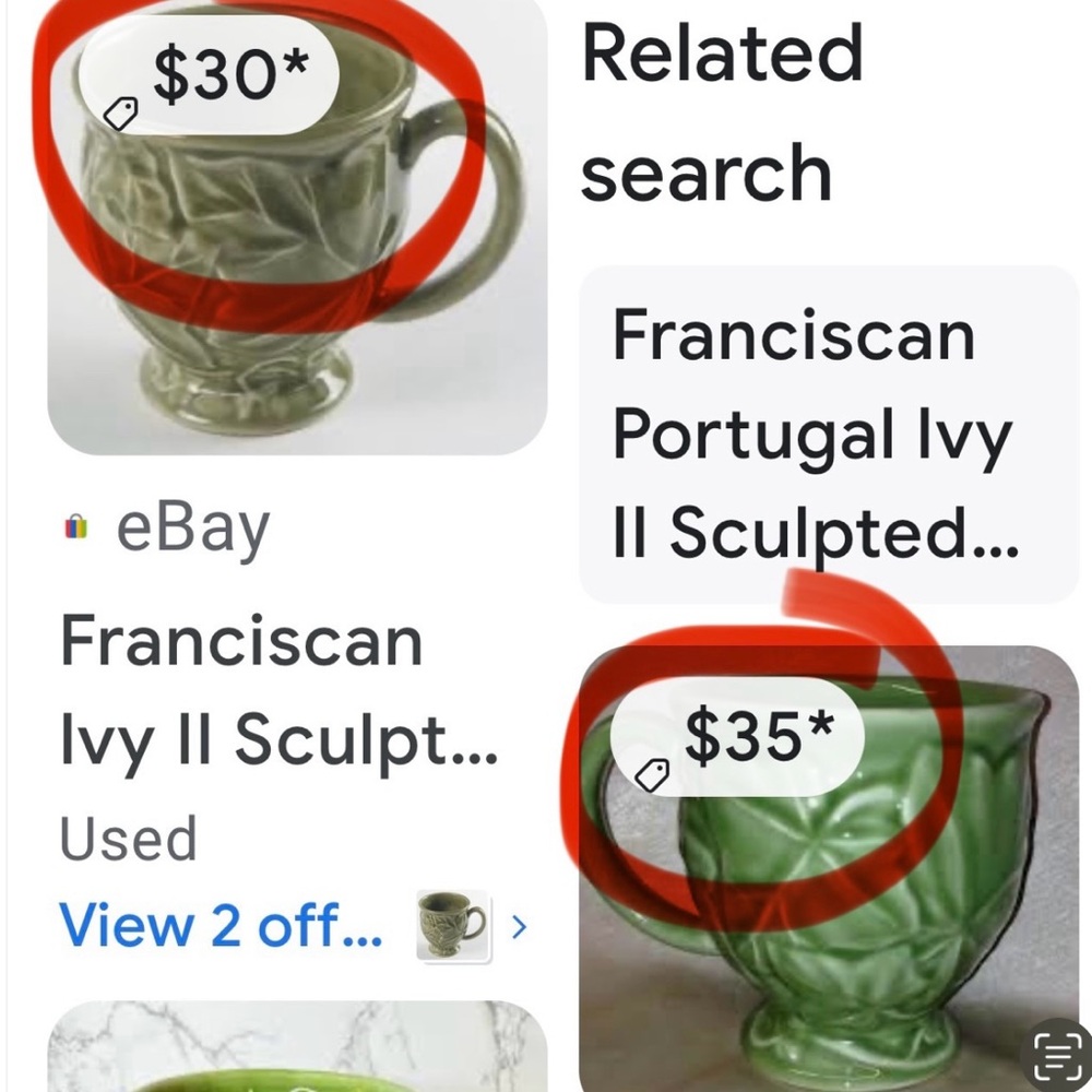 2 NWOT- FRANCISCAN II IVY MADE IN PORTUGAL BIG MUGS - Picture 7 of 7